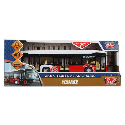 Модель пластик свет-звук ЭЛЕКТРОБУС КАМАЗ-6282 19,5 см,красный, кор. Технопарк в кор.48шт