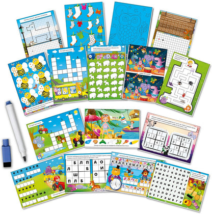 Игра с маркером Пиши и вытирай "Зебра. Продвинутый уровень" 16 карточек,1 маркер