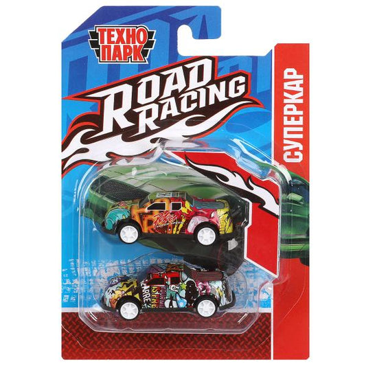 Машина металл ROAD RACING набор 7,5см, 2 шт,металл,в ассорт блистер Технопарк в кор.2*240наб