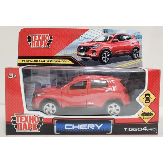 Машина металл chery tiggo 4 pro 12 см, двери, кап, баг, инер, красный, кор. Технопарк в кор.2*36шт