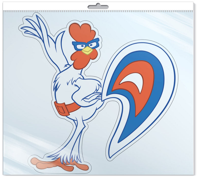 *ФМ2-12436 ПЛАКАТ ВЫРУБНОЙ А4 В ПАКЕТЕ. Петух из мультфильма Бременские музыканты (блестки в LAC, в индивидуальной упаковке, с европодвесом и клеевым клапаном)