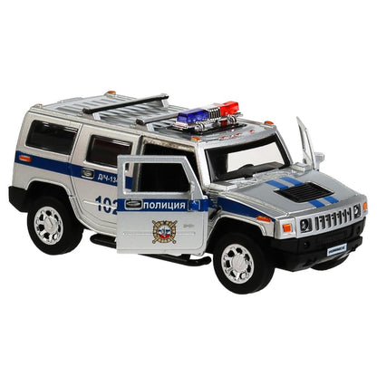 Machine en métal "hummer h2 policia" 12 cm, ouverte, inerte, серебристый в кор. Parc technologique dans le cor.2*36шт