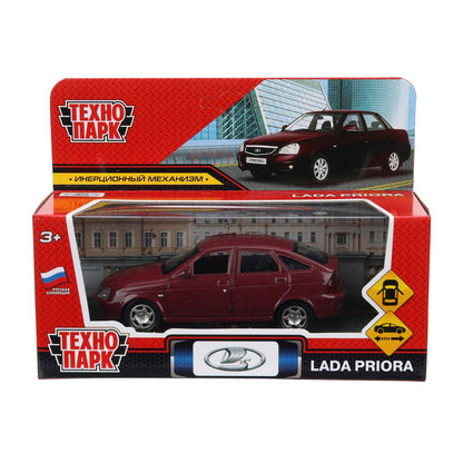 Машина металл LADA PRIORA 12 см, двери, инерц,бордовый перламутр,кор. Технопарк в кор.2*36шт
