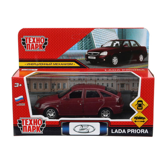 Машина металл LADA PRIORA 12 см, двери, инерц,бордовый перламутр,кор. Технопарк в кор.2*36шт