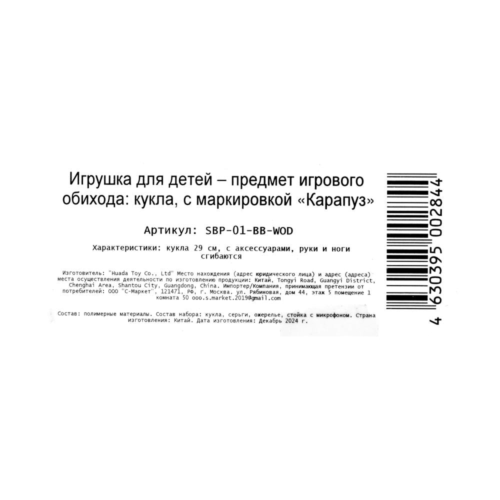 Кукла 29см София, руки и ноги сгиб., акс., кор. КАРАПУЗ в кор.24шт