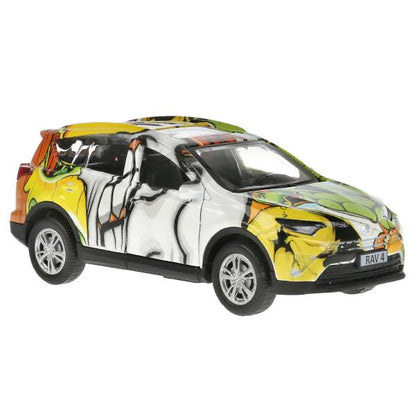 Machine en métal TOYOTA "toyota rav4 графити", dlinna 12cm, inert, dans assortiment. dans le cor.Технопарк dans le cor2*36шт
