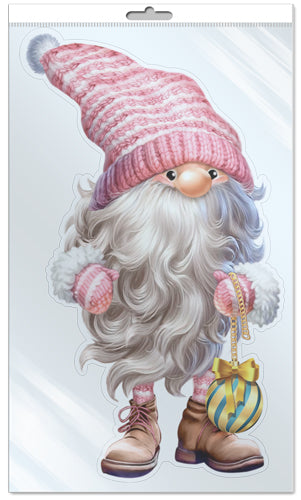 *ФМ1-16565 ПЛАКАТ ВЫРУБНОЙ А4 В ПАКЕТЕ. Гномик с елочной игрушкой (двухсторонний, ВД-lac, в индивидуальной упаковке, с европодвесом и клеевым клапаном)