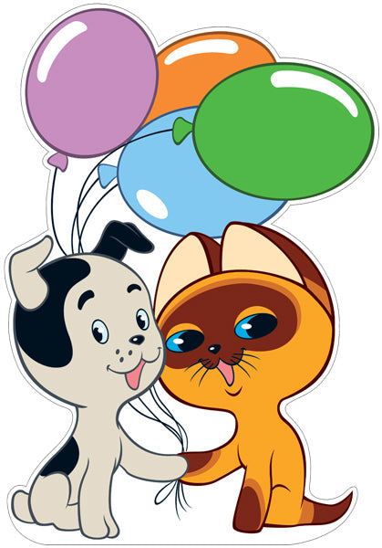 Ф2-12705 Плакат вырубной А3. Котенок Гав и щенок с шариками из мультфильма Котенок по имени Гав (с блестками в индивидивидуальной упаковке с европодвесом и клеевым клапаном)