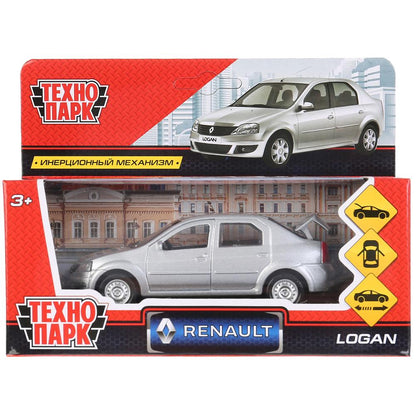 Machine en métal "RENAULT LOGAN"12 cm, ouverte. двери, инерц, серебристый, в кор. Parc technologique dans le cor.2*36шт