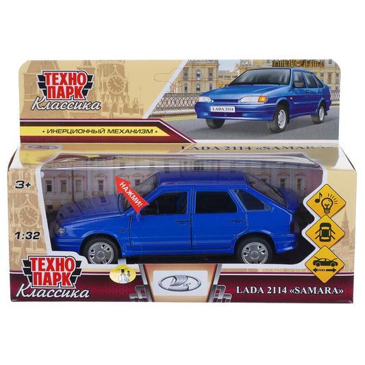 Машина металл ваз LADA 2114 15 см,св-зв,откр 4 дв,баг,кап,инер,синий,кор. Технопарк в кор.2*36шт