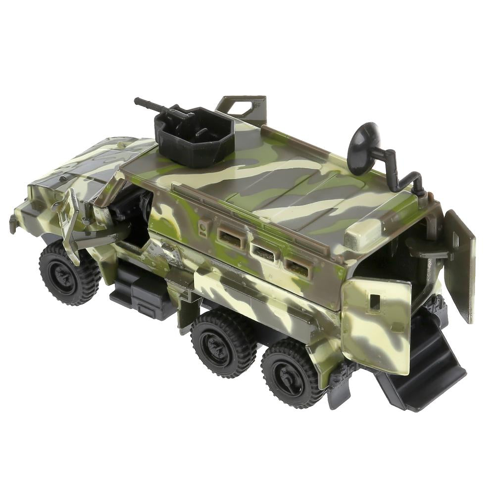 ТМ ТЕХНОПАРК. МЕТАЛЛ БРОНЕВИК 12СМ, ОТКРЫВ.ДВЕРИ, БАГАЖ., ВРАЩ. ПУШКА, ИНЕРЦ. В РУСКОР. dans le cor.2*24шт