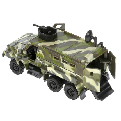 ТМ ТЕХНОПАРК. МЕТАЛЛ БРОНЕВИК 12СМ, ОТКРЫВ.ДВЕРИ, БАГАЖ., ВРАЩ. ПУШКА, ИНЕРЦ. В РУСКОР. dans le cor.2*24шт