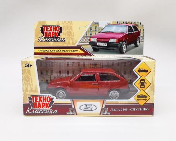 2108-12-CRY Машина металл LADA-2108 "СПУТНИК" 12 см, двери, багаж, инерц, вишневый, кор. Технопарк в