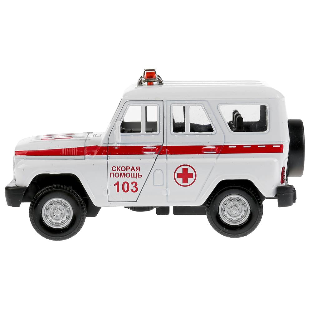 Машина металл свет-звук "UAZ HUNTER СКОРАЯ" 12см, открыв. двери, инерц. в кор.Технопарк в кор.2*36шт