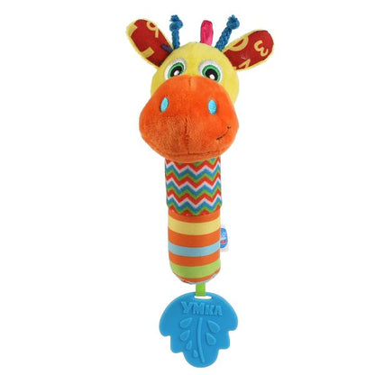 Текстильная игрушка пищалка с погремушкой "веселый жирафик" на карт. в пак. Умка в кор.240шт
