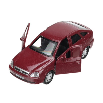 Машина металл LADA PRIORA 12 см, двери, инерц,бордовый перламутр,кор. Технопарк в кор.2*36шт