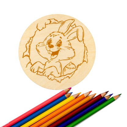 Выжигание по дереву. Дощечка для выжигания "Зайка" (круг 130 мм, конверт)