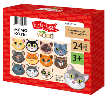 Игра настольная деревянная МЕМО "Коты" (24 фишки в коробке) Bois de terre lointaine