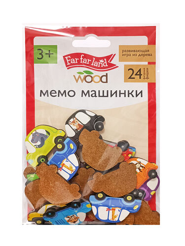 Игра настольная деревянная МЕМО "Машинки" (24 фишки в пакете) Far far land wood