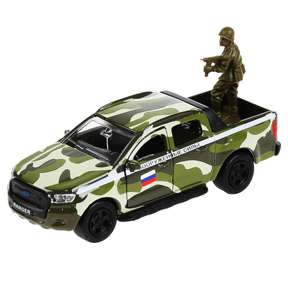Машина металл FORD ranger, 12 см, дв., баг., инер.+солд. 4,5 см, в ассорт. Технопарк в кор.2*24шт