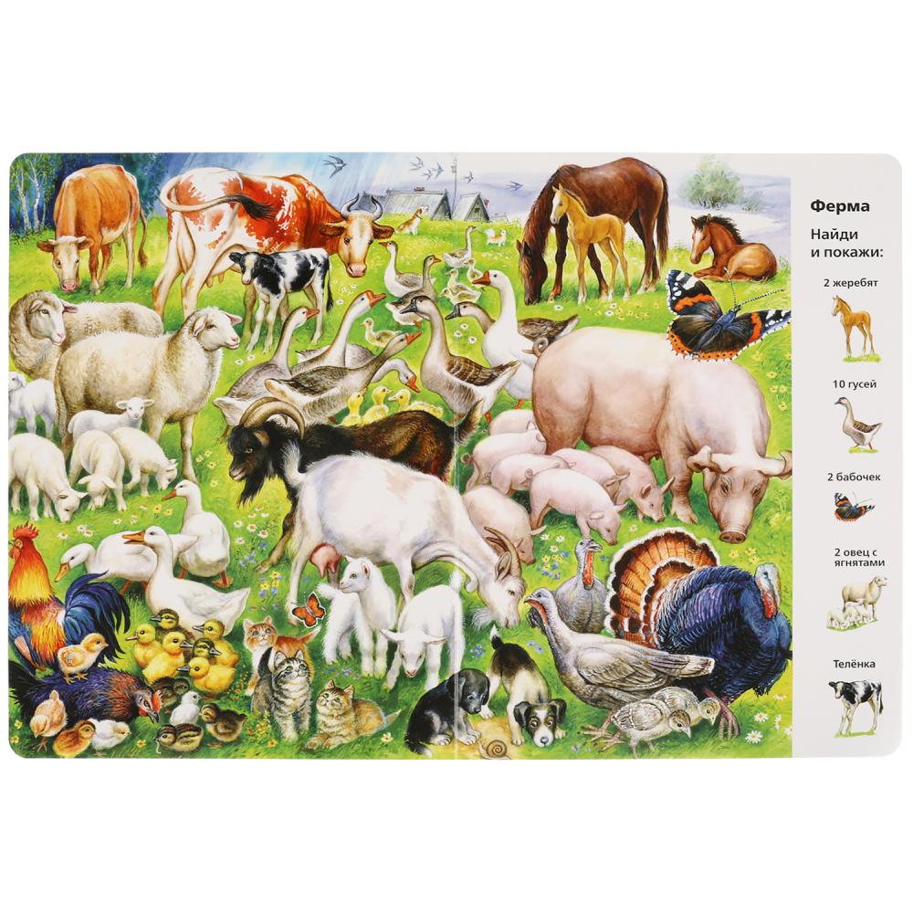 "УМКА". ЖИВОТНЫЕ. НАЙДИ И ПОКАЖИ. ВИММЕЛЬБУХ. А4 ФОРМАТ: 235Х315 ММ. ОБЪЕМ: 12 СТР. в кор.15шт