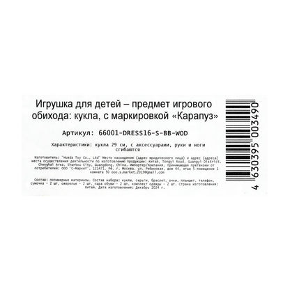 Кукла 29см София, руки и ноги сгиб, 2 комплекта одежды, акс, кор КАРАПУЗ в кор.24шт