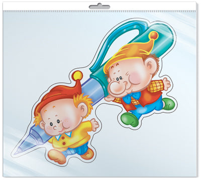 *ФМ-11227 ПЛАКАТ ВЫРУБНОЙ А4 В ПАКЕТЕ. Гномики спешат учиться (с блестками в индивидивидуальной упаковке с европодвесом и клеевым клапаном)