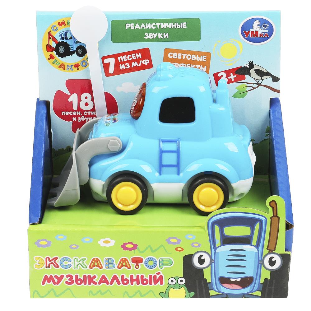 Музыкальный ЭКСКАВАТОР СИНИЙ ТРАКТОР 18 песен,стихов,звуков.свет.кор.бат Умка в кор.2*48шт