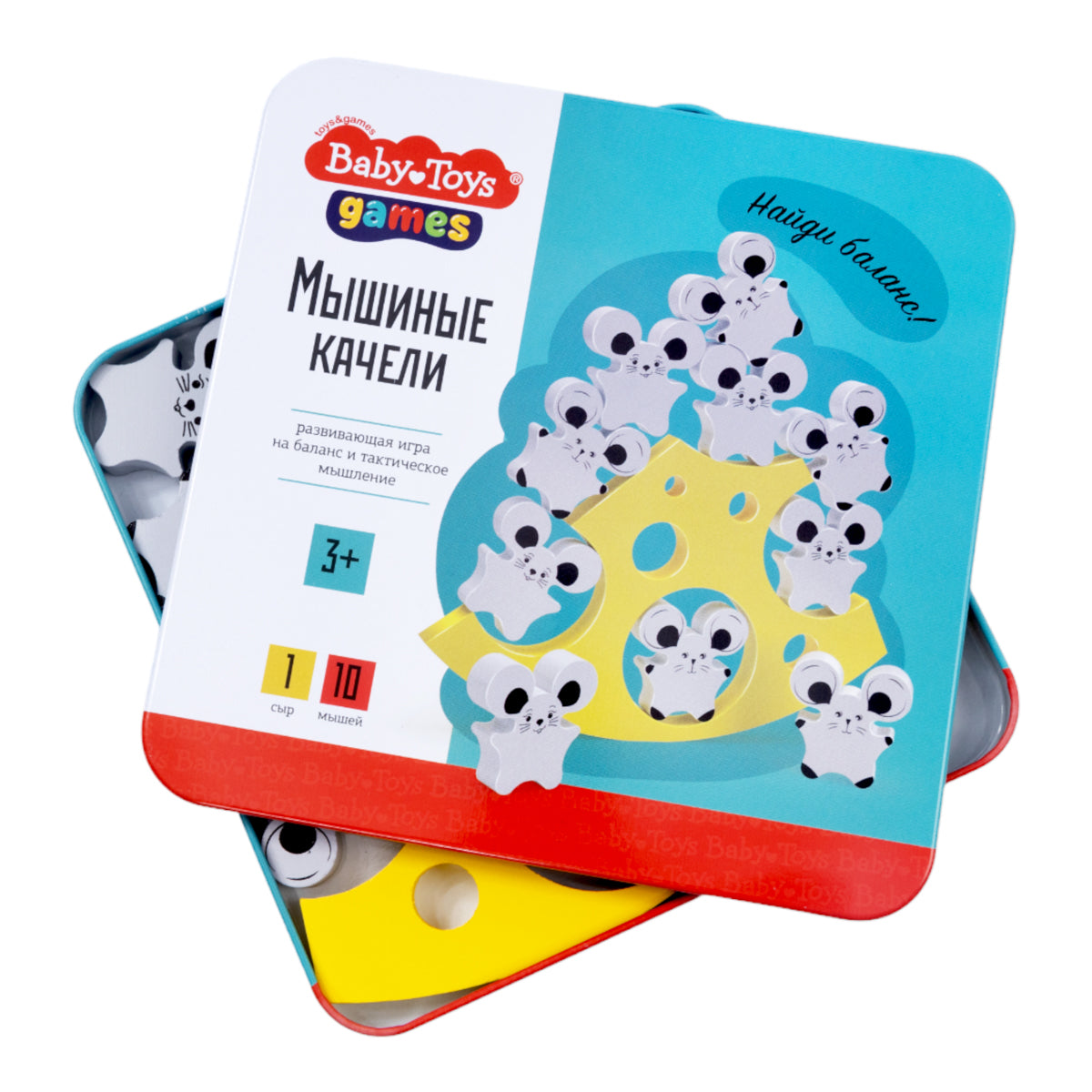 Игра деревянная Балансир "Мышиные качели" в жестяной коробочке серия "Baby Toys games"