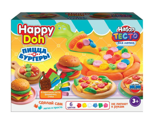 Набор с тестом для лепки бургер и пицца, 24 см HAPPY DOH в кор.8шт