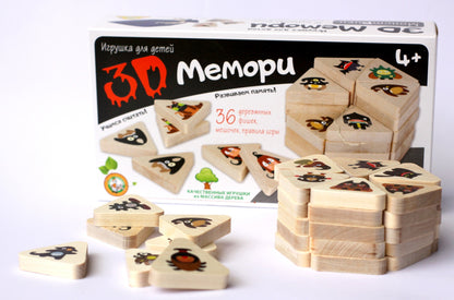 Игра деревянная 3D Мемори "Монстрики"