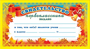 ШМ-5751 Мини-диплом. Свидетельство первоклассника (фольга) (формат 110х205 мм)