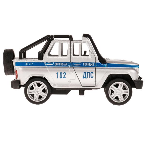 Machine en métal UAZ HUNTER ПОЛИЦИЯ 11,5 cm, deux, sac, in, figurine, ass, cor. Parc technologique dans le cor.2*36шт