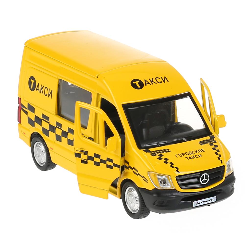 Машина металл MERCEDES-BENZ SPRINTER ТАКСИ 14 см, двери, инерц, желтый, кор. Технопарк в кор.2*32шт