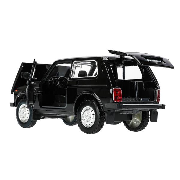 Машина металл свет-звук LADA lada 4x4, 18,5 см, дв, кап, баг,инер,черн Технопарк в кор.2*18шт