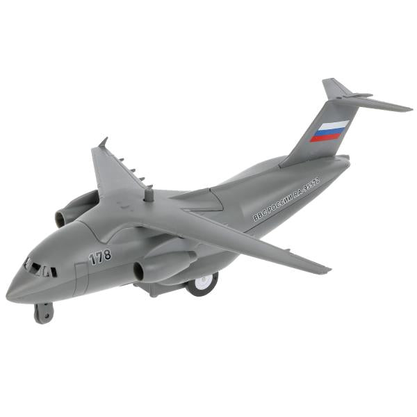 Модель металл САМОЛЕТ ТРАНСПОРТНЫЙ 20 см, люк, подвиж дет, инерц, сер, кор. Технопарк в кор.2*24шт