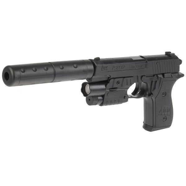 Пистолет (п) с лазер. прицелом, с глушителем, со светом, с пульками P2118F в кор. в кор.120шт