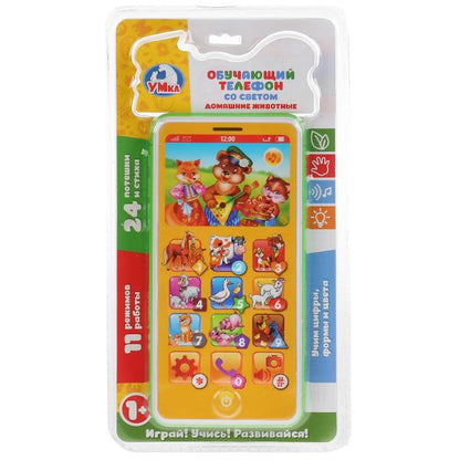 Обучающий телефон 24 потешки и стиха, учим названия и голоса животных, свет. "Умка" в кор.48шт
