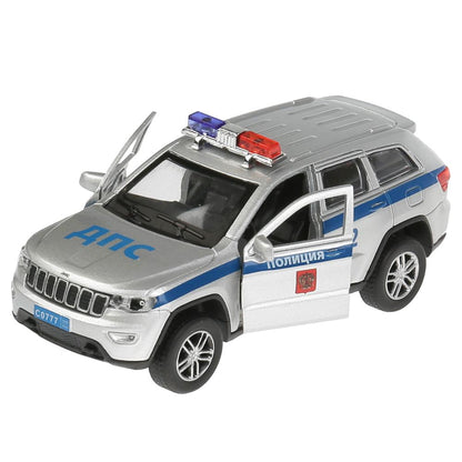 Machine en métal pour véhicule JEEP GRAND CHEROKEE ПОЛИЦИЯ 12 см, дв, баг, ин, kor. Parc technologique dans le cor.2*36шт