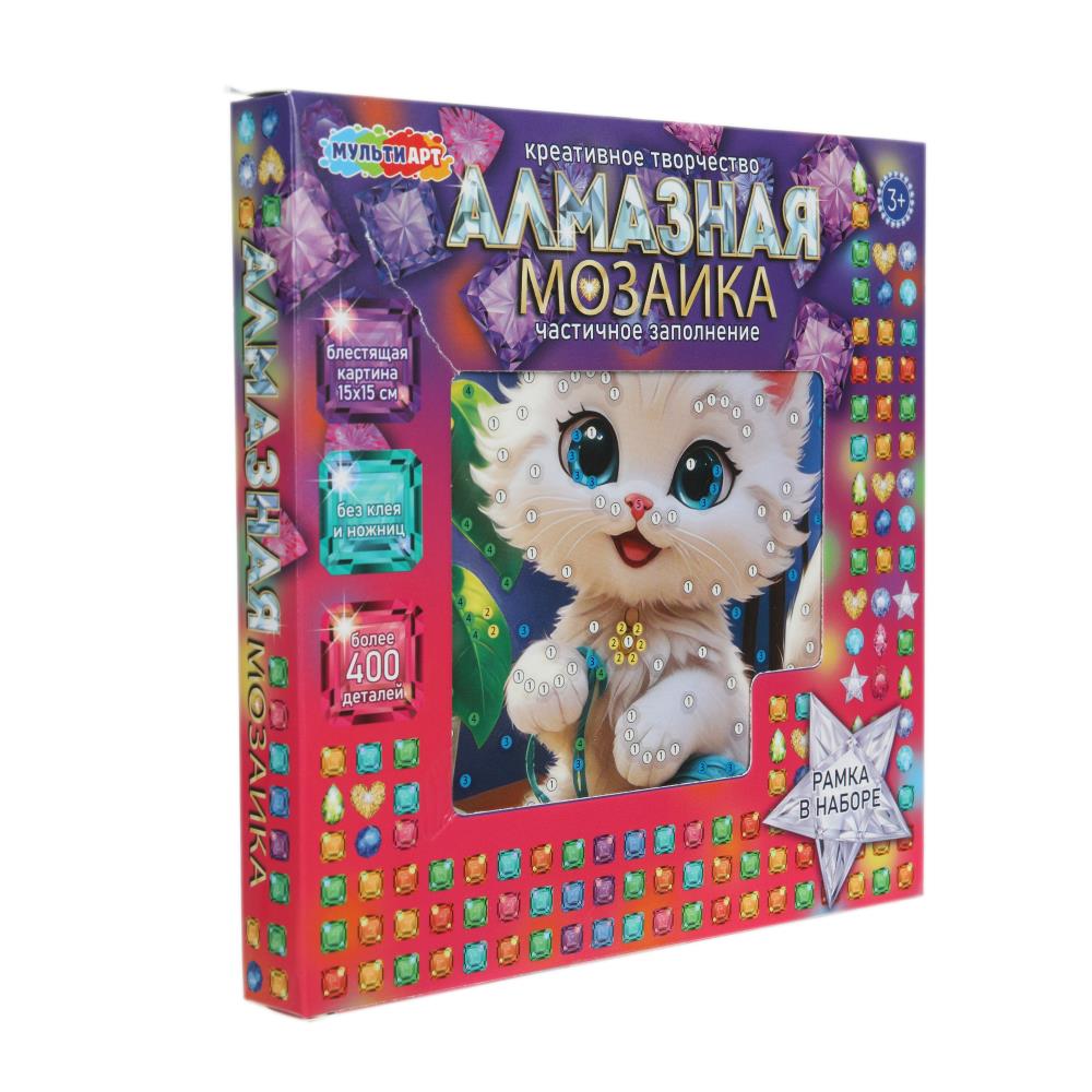 Алмазная мозаика 15*15, в коробке, котёнок с клубком МУЛЬТИ АРТ в кор.48шт