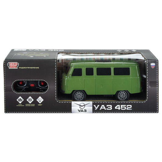 Машина р/у UAZ 452 буханка 25 см, свет, зеленый, кор. Технопарк в кор.24шт