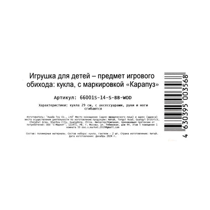 Кукла 29см София, руки и ноги сгиб., акс, кор КАРАПУЗ в кор.24шт