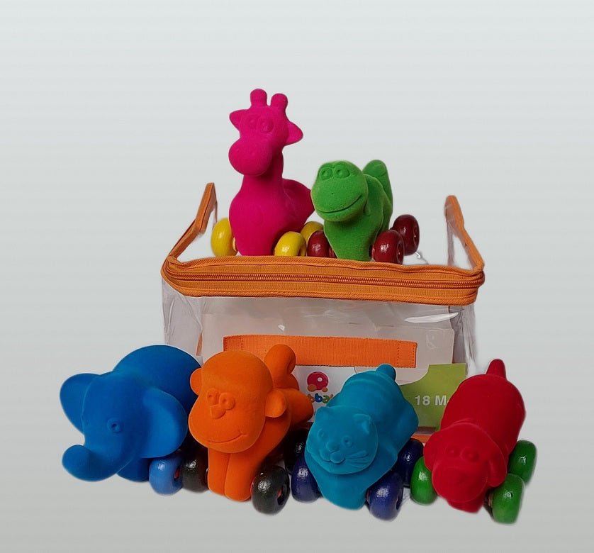 Rubbabu. 20460 Набор мини-каталок "Животные" 6 шт. из каучука, в ассортименте, в сумке