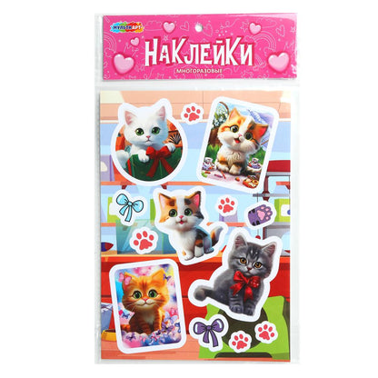 Наклейки бумажные, а5, коты МУЛЬТИ АРТ в кор.500шт