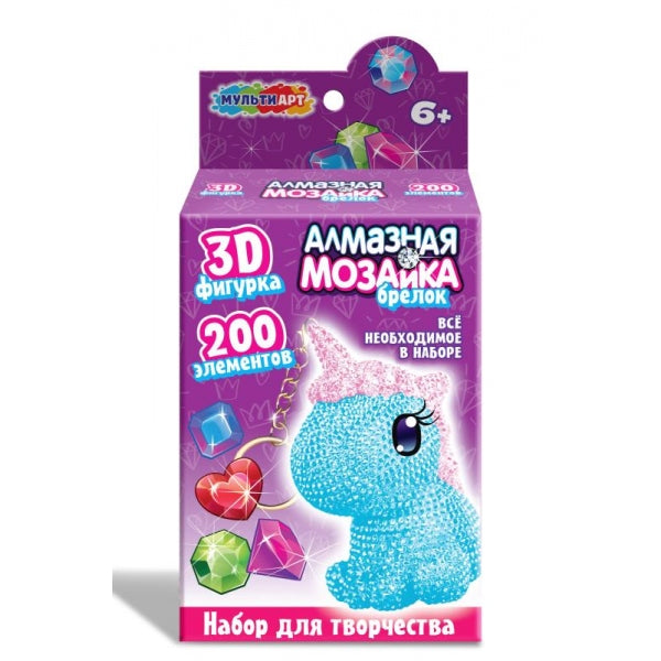 Фигурка-брелок алмазной мозаикой единорог МУЛЬТИ АРТ в кор.48шт