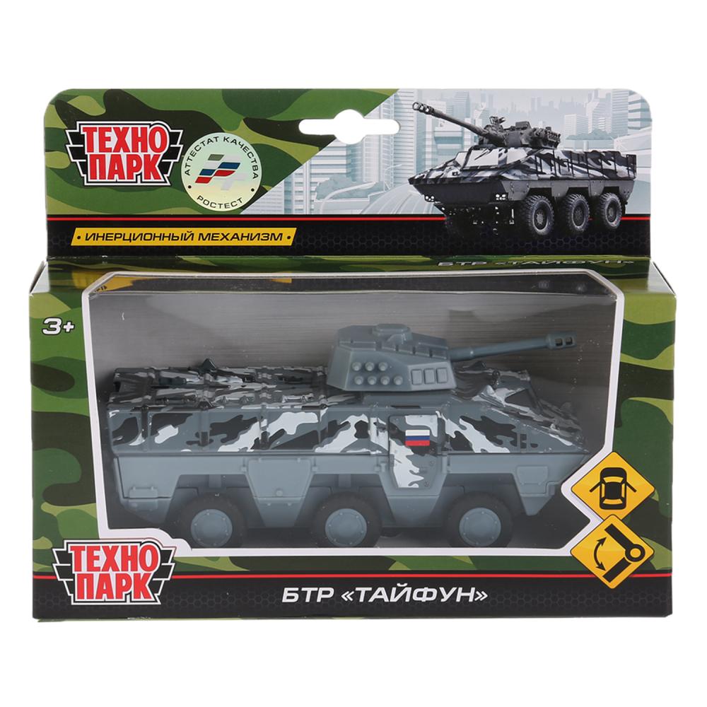 МОДЕЛЬ "ТЕХНОПАРК" МЕТАЛЛ. ИНЕРЦ. БТР ТАЙФУН СЕР.КАМУФ. 15СМ, БАШНЯ ВРАЩ. 360ГР. КОР. dans le cor.2*24шт