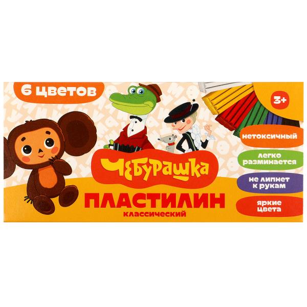 Чебурашка, пластилин классический Чебурашка 6 цв (120г) MultiArt в кор.30шт