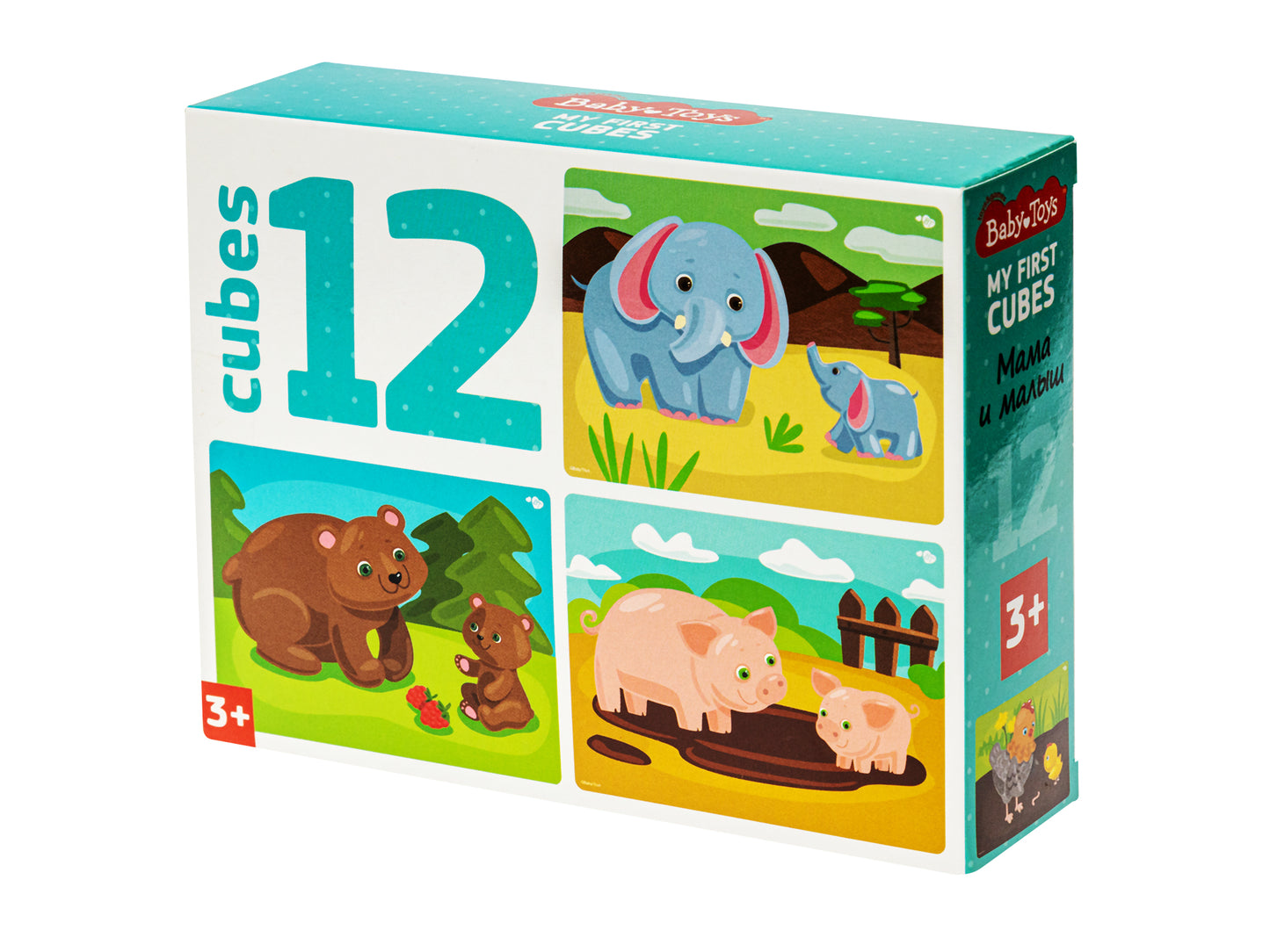 НАБОР ИЗ 12-И КУБИКОВ "МАМА И МАЛЫШ" (БЕЗ ОБКЛЕЙКИ) BABY TOYS в кор.20наб