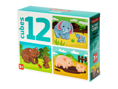 НАБОР ИЗ 12-И КУБИКОВ "МАМА И МАЛЫШ" (БЕЗ ОБКЛЕЙКИ) BABY TOYS в кор.20наб