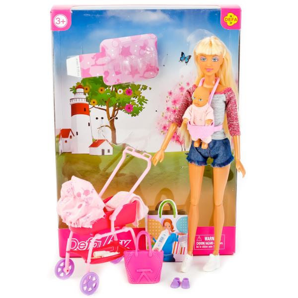 НАБОР ИЗ 2-Х КУКОЛ ГНУЩИЕСЯ (МАМА+РЕБЕНОК), С КОЛЯСКОЙ И АКСЕСС., В АССОРТ. В КОР. в кор.24наб